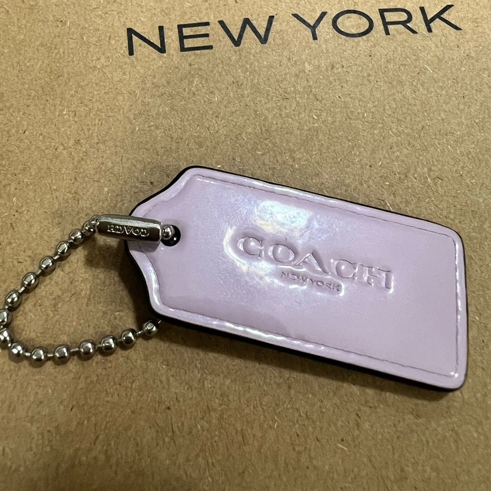 Coach Light Lavender Patent Leather Tag Keychain with Silver Ball Chain - Picture 4 of 6